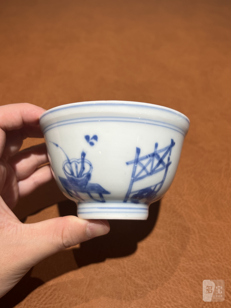 清 青花亭台楼阁纹碗 - 图2